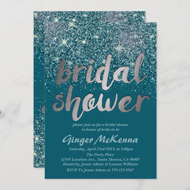 Invitations de douche nuptiale en argent et Partie (Devant / Derrière)