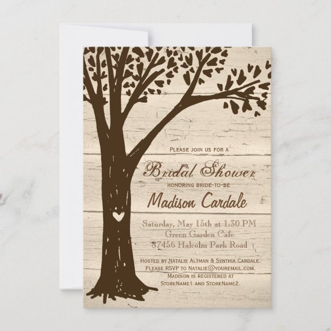 Invitations de douche nuptiale en bois ancien scul (Devant)
