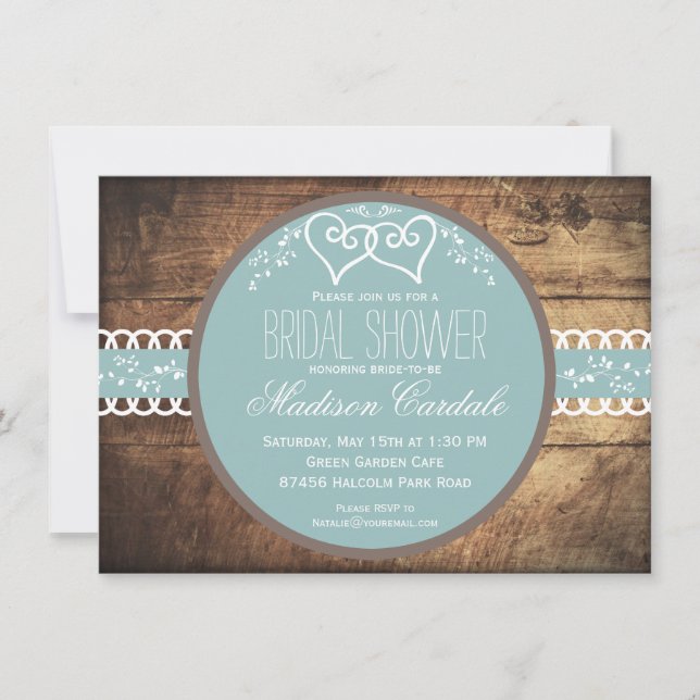 Invitations de douche nuptiale en bois rustique bl (Devant)