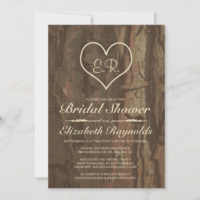 Invitations de douche nuptiale en écorce d'arbre (Devant)