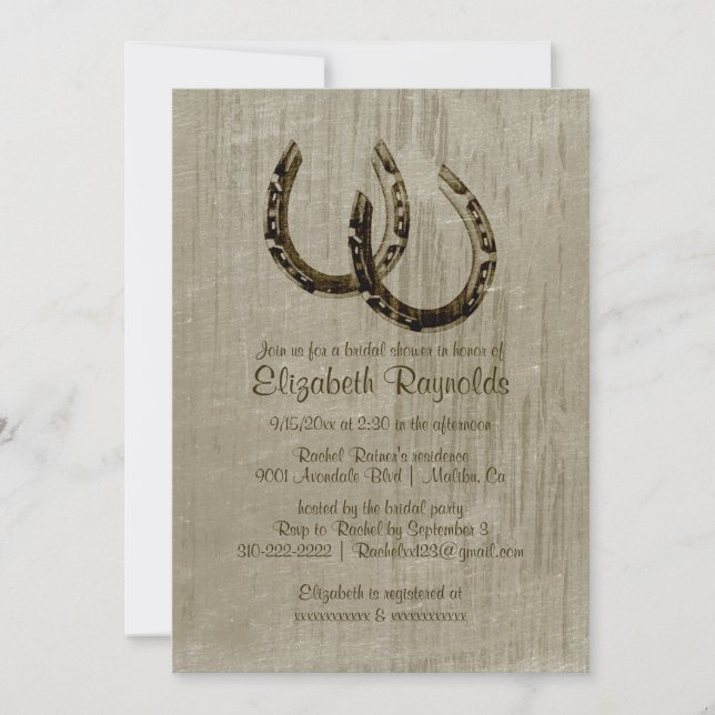 Invitations de douche nuptiale en fer à cheval vin (Devant)