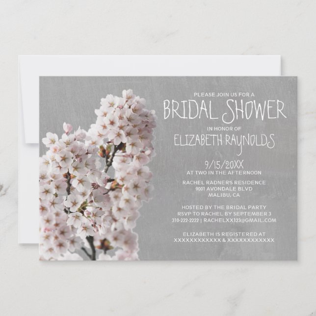 Invitations de douche nuptiale en fleurs de cerisi (Devant)