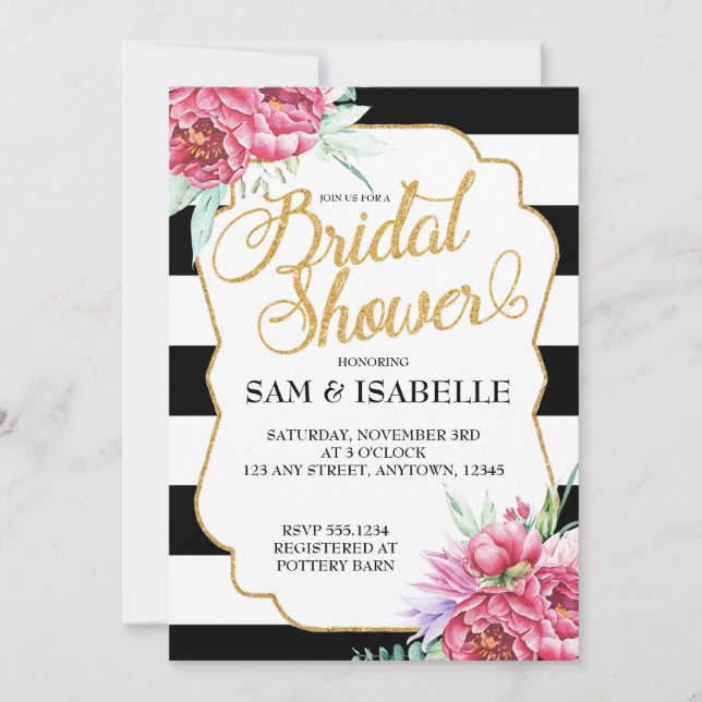 Invitations de douche nuptiale en noir et blanc (Devant)