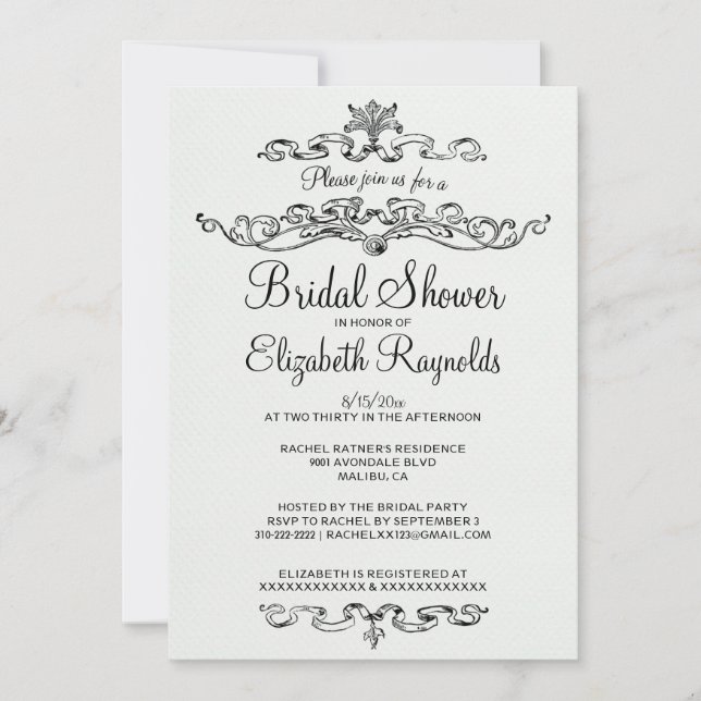 Invitations de douche nuptiale en noir et blanc de (Devant)