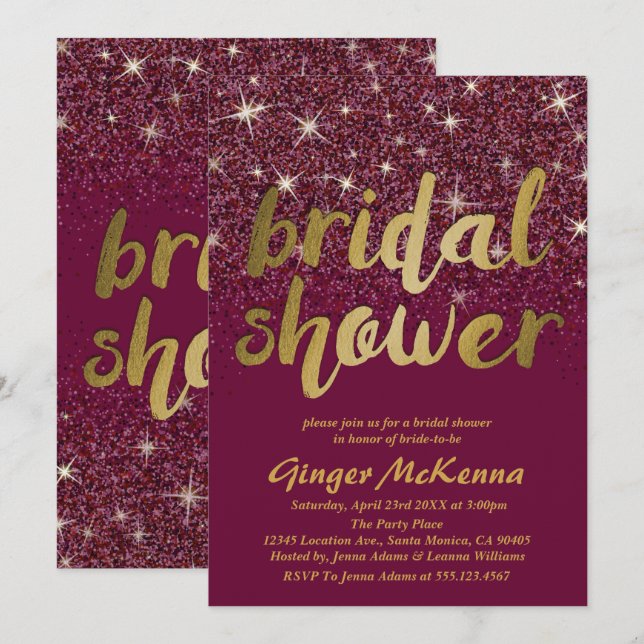 Invitations de douche nuptiale en rubis (Devant / Derrière)