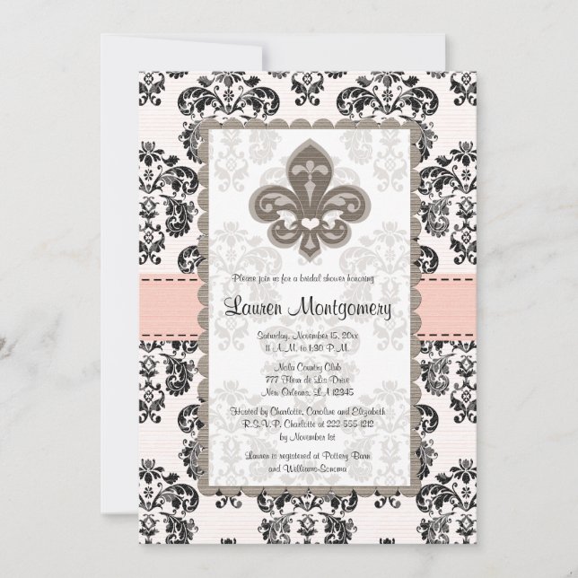 Invitations de douche nuptiale Fleur de Lis Noir r (Devant)