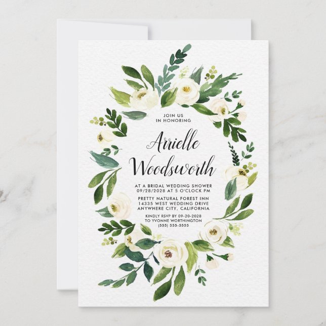 Invitations de douche nuptiale fleurie verte ivoir (Devant)