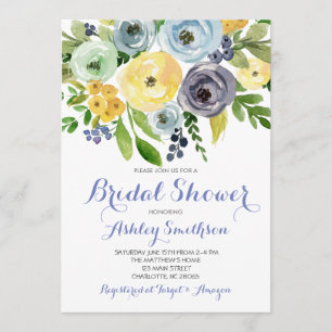 Invitations de douche nuptiale, fleurs bleues jaun