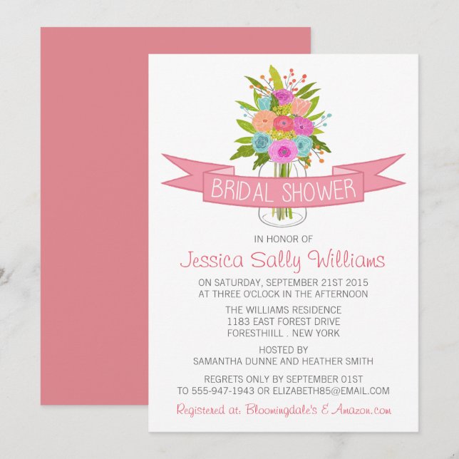 Invitations de douche nuptiale Floral Mason Jar (Devant / Derrière)