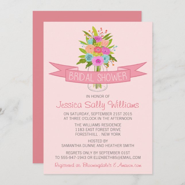 Invitations de douche nuptiale Floral Mason Jar (Devant / Derrière)