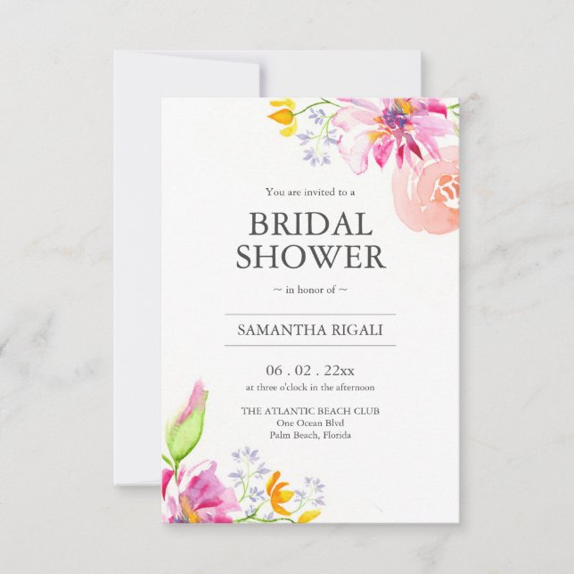 Invitations de douche nuptiale Floral rose avec co (Devant)