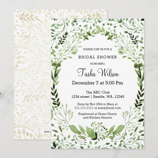 Invitations de douche nuptiale Glam Greenery (Devant / Derrière)