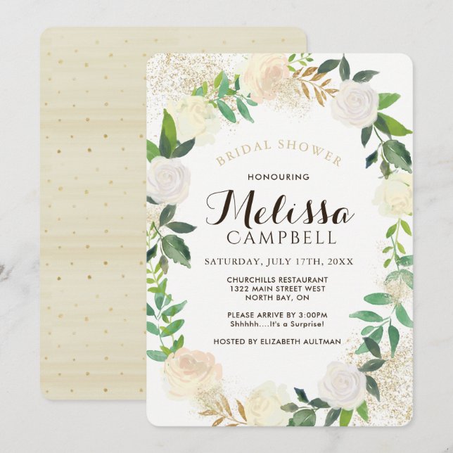 Invitations de douche nuptiale Gold et Champagne (Devant / Derrière)