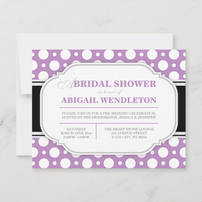 Invitations de douche nuptiale Gris et violet Polk (Devant)