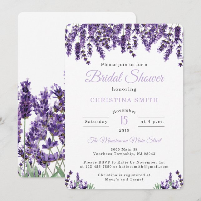 Invitations de douche nuptiale Lavender (Devant / Derrière)