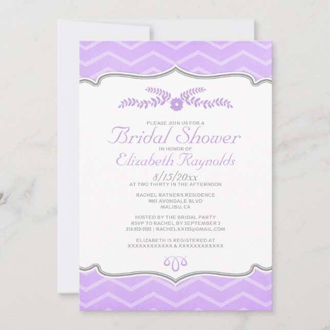 Invitations de douche nuptiale Lavender Zigzag (Devant)