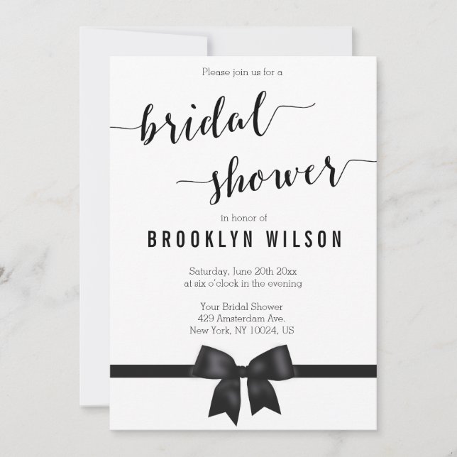 Invitations de douche nuptiale noir et blanc Bow (Devant)