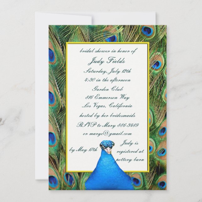 Invitations de douche nuptiale Peacock (Devant)
