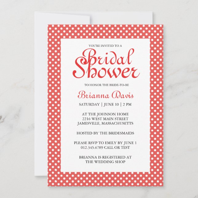 Invitations de douche nuptiale Pois rouge et blanc (Devant)