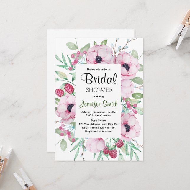 Invitations de douche nuptiale rose (Devant/Arrière en situation)