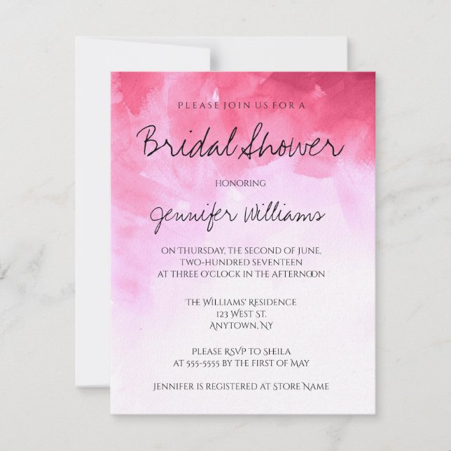 Invitations de douche nuptiale rose aquarelle (Devant)