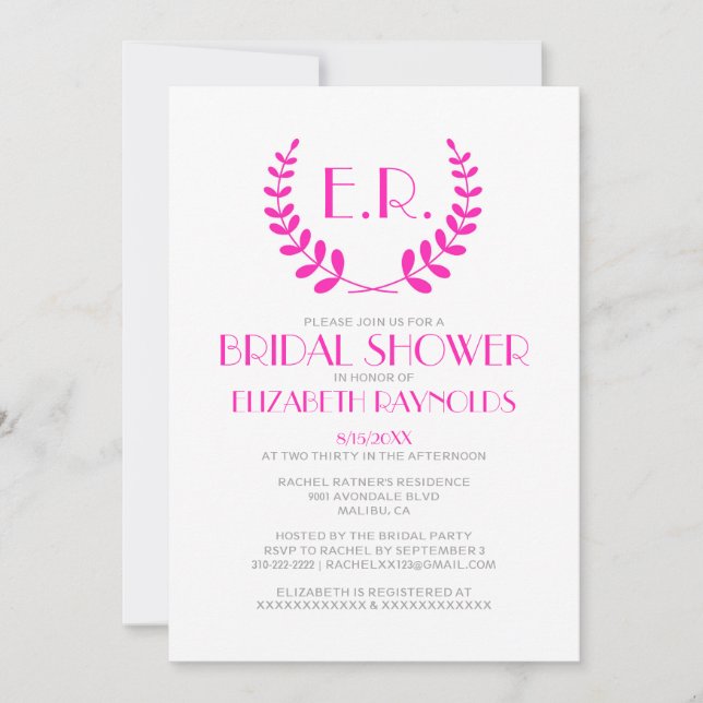 Invitations de douche nuptiale rose chaud (Devant)