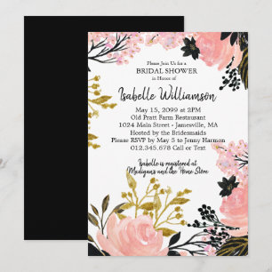 Invitations de douche nuptiale rose, noir, or