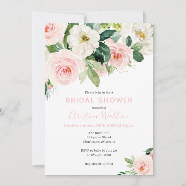 Invitations de douche nuptiale rose pâle (Devant)