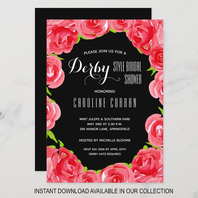 Invitations de douche nuptiale Roses d'aquarelle D (INSTANT DOWNLOAD available in our collection to send your invitations digitally.)