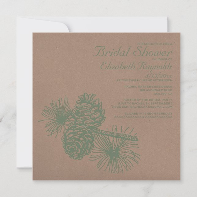 Invitations de douche nuptiale Rustique Pine Cônes (Devant)