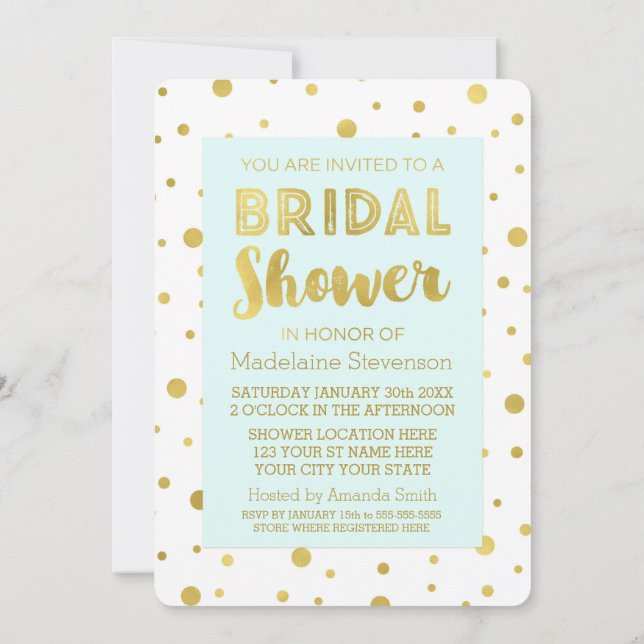 Invitations de douche nuptiale Sky Blue Gold Confe (Dos)