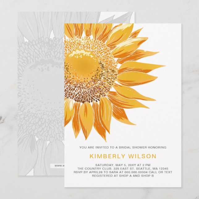 Invitations de douche nuptiale SunFlower modernes (Devant / Derrière)