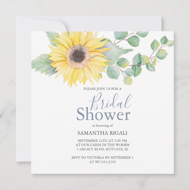 Invitations de douche nuptiale tournesol Eucalyptu (Devant)