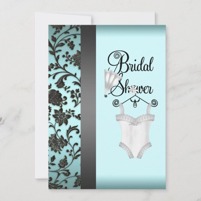 Invitations de douche nuptiale turquoise bleu noir (Devant)
