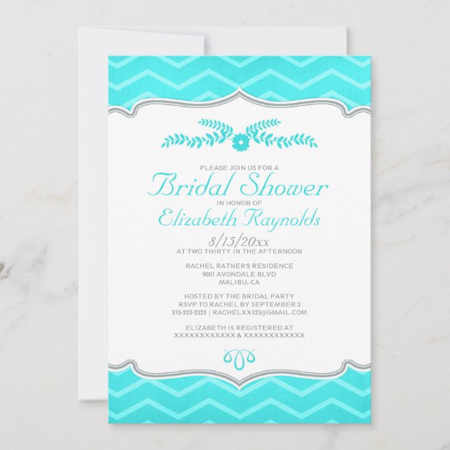 Invitations de douche nuptiale turquoise Zigzag (Devant)