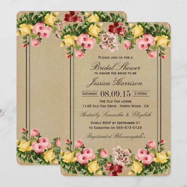 Invitations de douche nuptiale Vintage (Devant / Derrière)