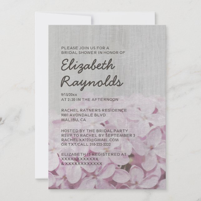 Invitations de douche nuptiale vintage Lilac (Devant)
