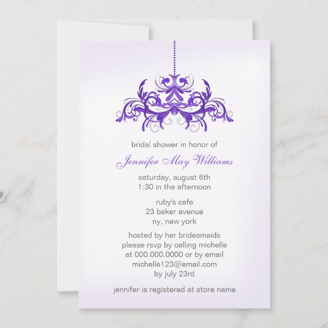 Invitations de douche nuptiale violet (Devant)