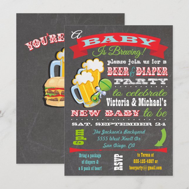Invitations de douche pour bébé à la bière et à la (Devant / Derrière)