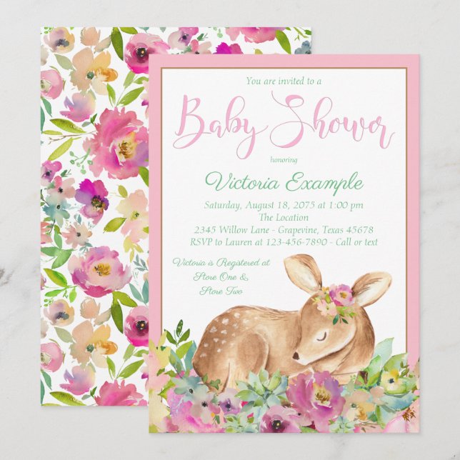 Invitations de douche pour bébé cerf (Devant / Derrière)