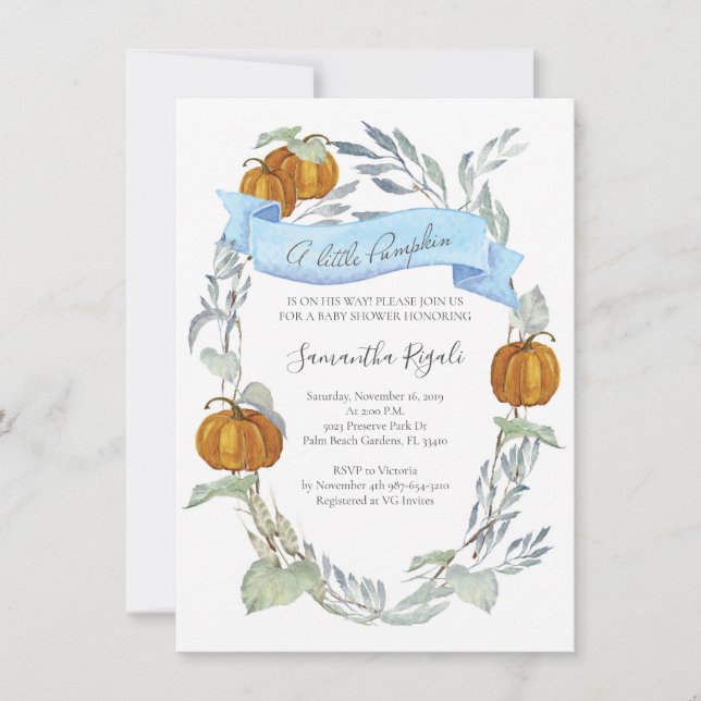 Invitations de douche pour bébé citrouille automne (Devant)
