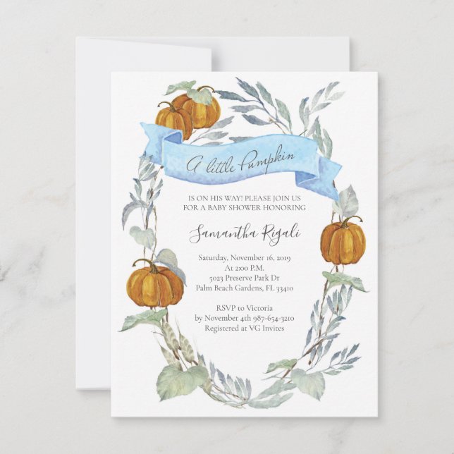Invitations de douche pour bébé citrouille automne (Devant)