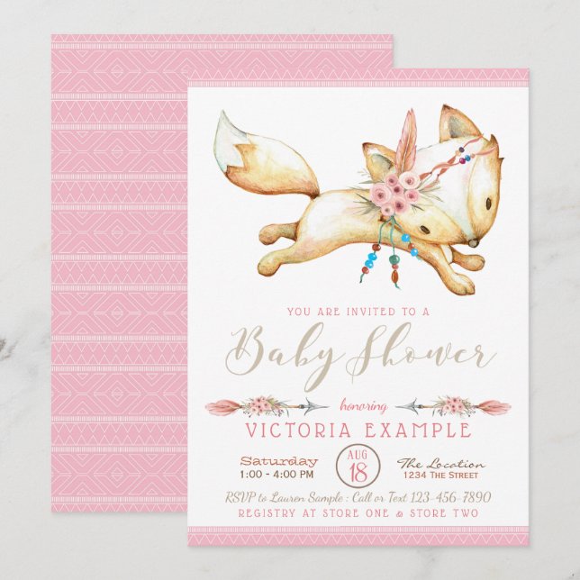 Invitations de douche pour bébé de la tribu Fox (Devant / Derrière)