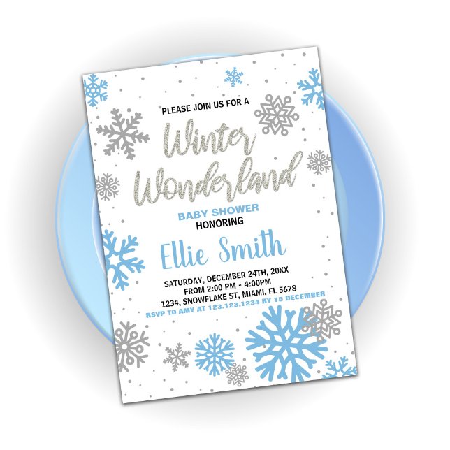Invitations de douche pour bébé d'hiver Bleu Blanc (Winter Baby Shower Invitations Blue White)