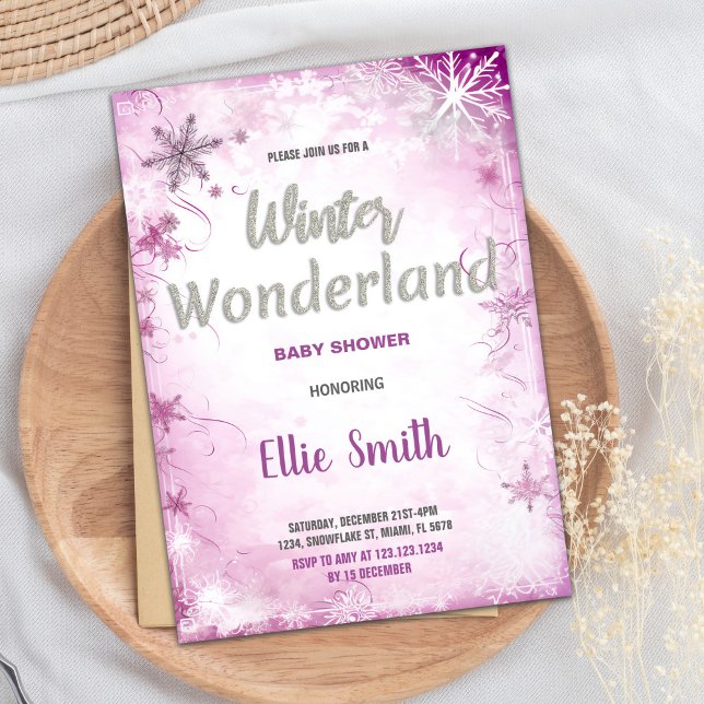 Invitations de douche pour bébé d'hiver Parties sc (Winter Baby Shower Invitations Pink Glitter)