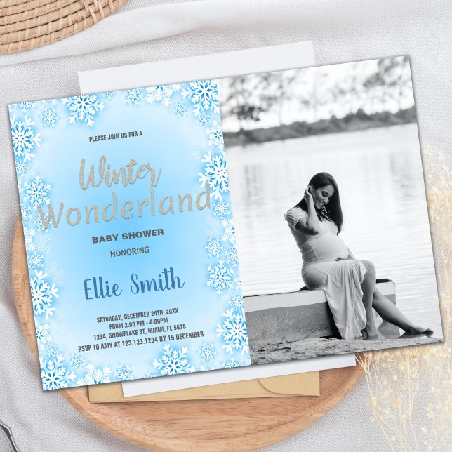Invitations de douche pour bébé d'hiver Photo de n (Winter Baby Shower Invitations Blue Snow Photo)