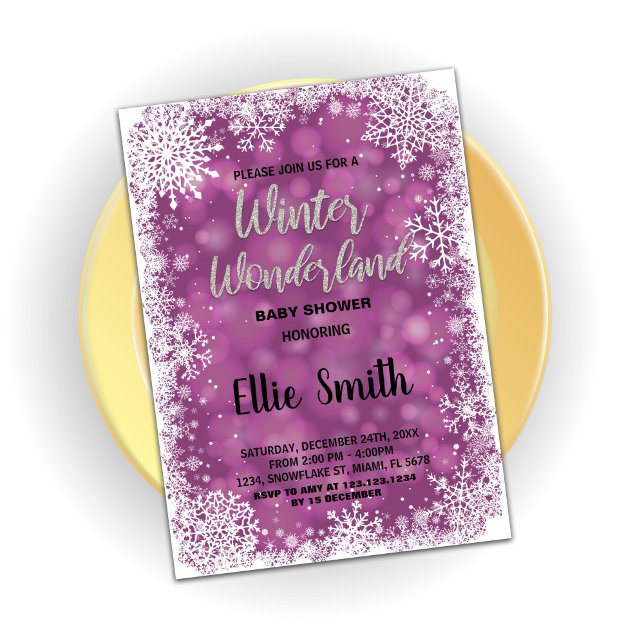 Invitations de douche pour bébé d'hiver Purple Sil (Winter Baby Shower Invitations Purple Silver)