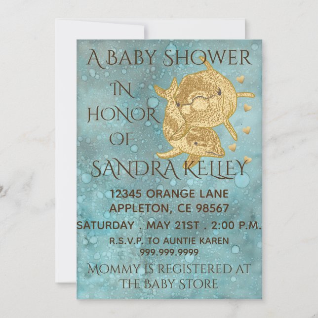 Invitations de douche pour bébé "Dolphins d'or / M (Devant)