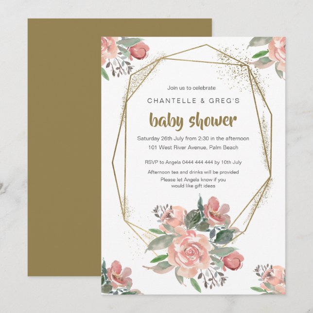 Invitations de douche pour bébé | Étincelle dorée (Devant / Derrière)