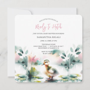 Invitations de douche pour bébé fille Canard d'aqu